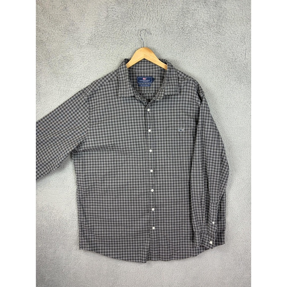Vineyard Vines Mens 2XLT Gray Check Tucker Long Sleeve Button Stretch Shirt